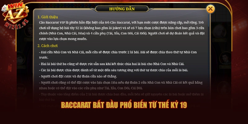 Trải Nghiệm Baccarat WINAZ Cực Hot Nhận Thưởng Đến 1:28 1 Baccarat bắt đầu phổ biến từ thế kỷ 19