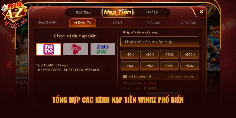 Cách Nạp Tiền WINAZ Đơn Giản - Gửi Lệnh Thành Công 100% 1 Tổng hợp các kênh nạp tiền WINAZ phổ biến