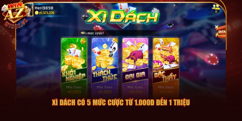 Nắm 3 Bước Xì Dách WINAZ Online Trong 5 Phút Dễ Hiểu 1 Xì Dách có 5 mức cược từ 1.000đ đến 1 triệu